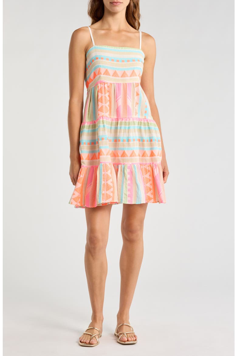 Tiered Cotton Blend Cover-Up Dress, Main, color, NEON AZTEC