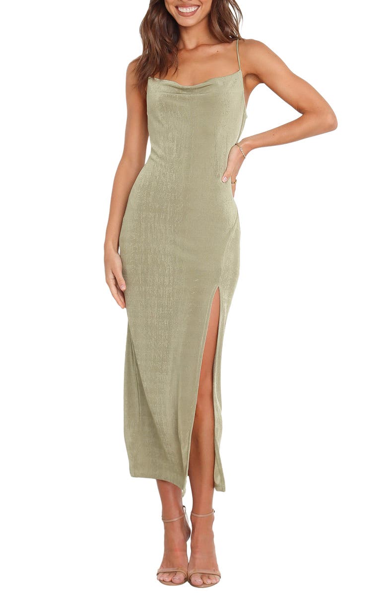 Petal & Pup Diani Cowl Neck Midi Slipdress, Alternate, color, Olive