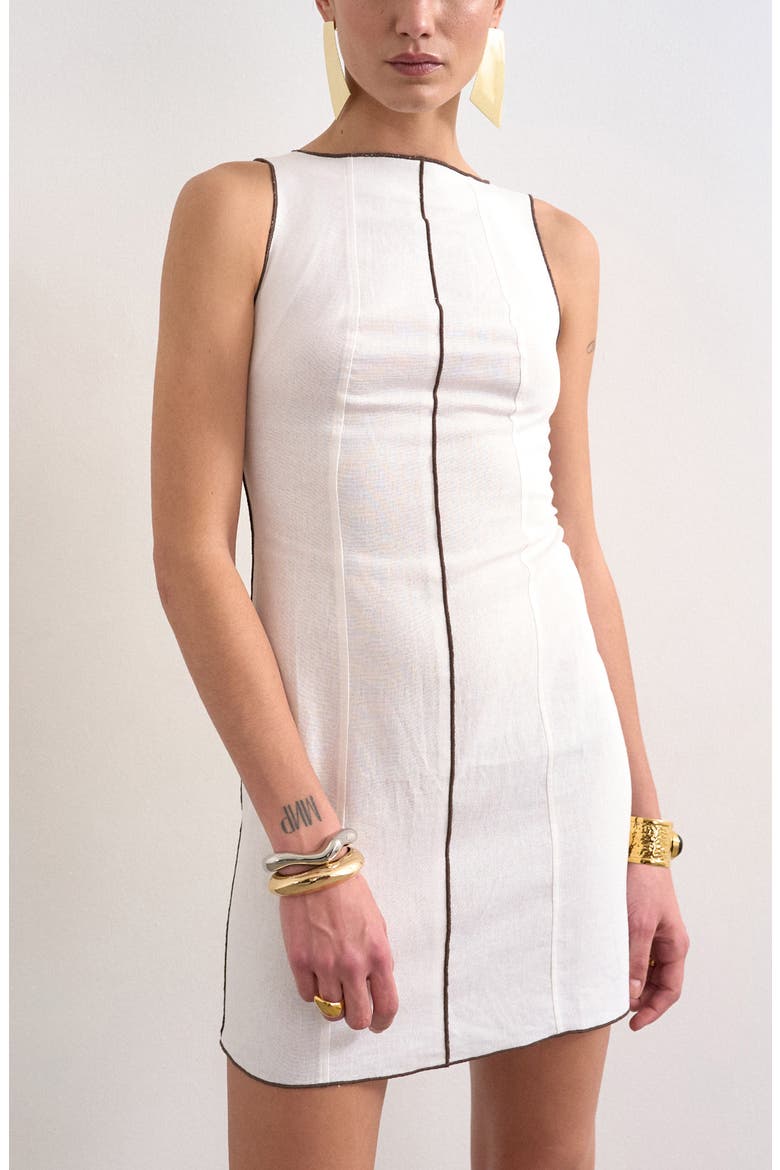 Linen Blend Shift Minidress, Alternate, color, STONE