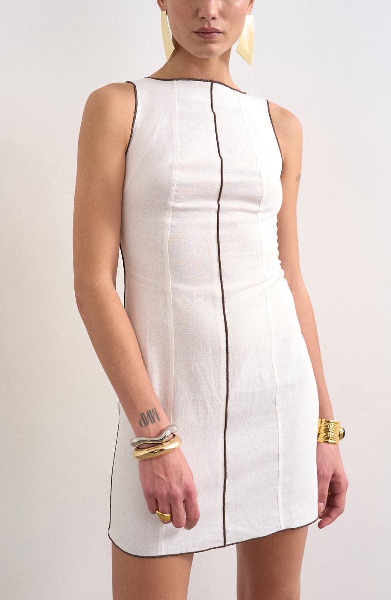 Topshop Linen Blend Shift Minidress, Alternate, color, Stone