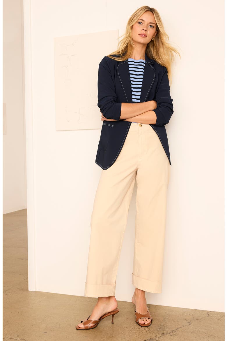 Topstitch Detail Stretch Blazer, Alternate, color, DARK INDIGO