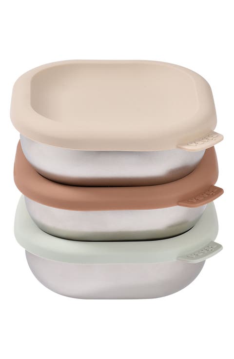 Set of 3 Microwave-Safe Stainless Steel Baby Bowls with Lids