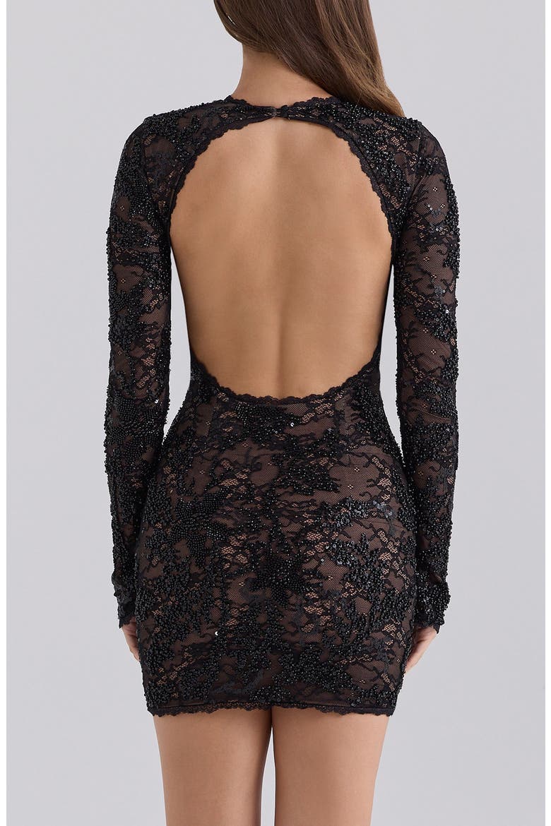 Aurielle Lace Backless Minidress, Alternate, color, BLACK