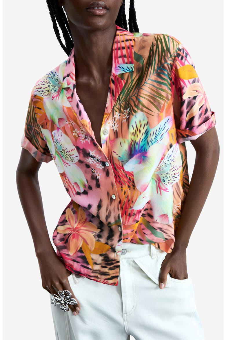 Tropical Notched Collar Shirt, Main, color, PINK
