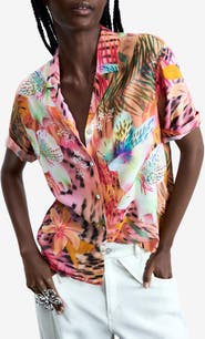 Desigual Tropical Notched Collar Shirt