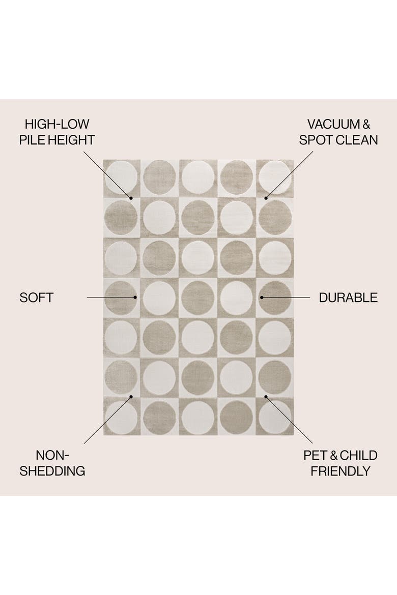Helena Modern Geometric Circles In Squares High-Low Area Rug, Alternate, color, Beige/Cream
