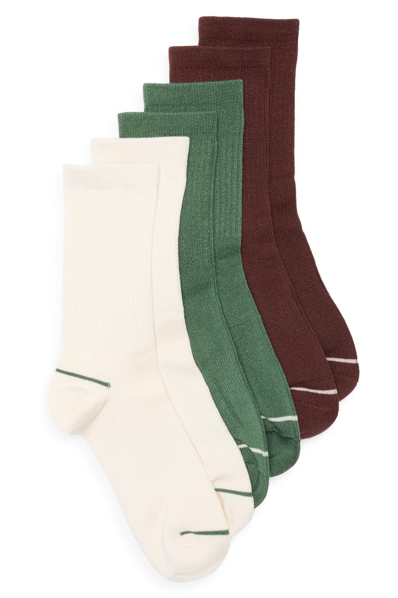 3-Pack Athleisure Crew Socks, Main, color, IVORY- BROWN- GREEN