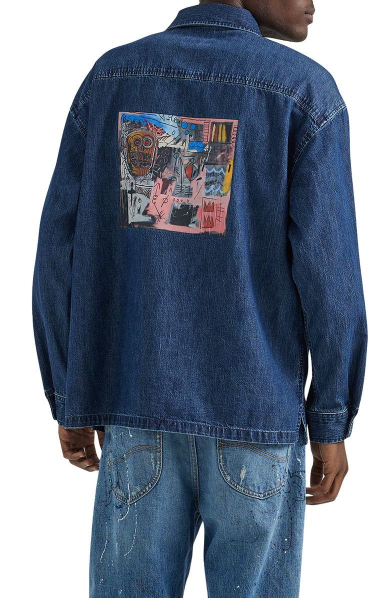 Lee x Basquiat Denim Graphic Half Placket Shirt, Alternate, color, 