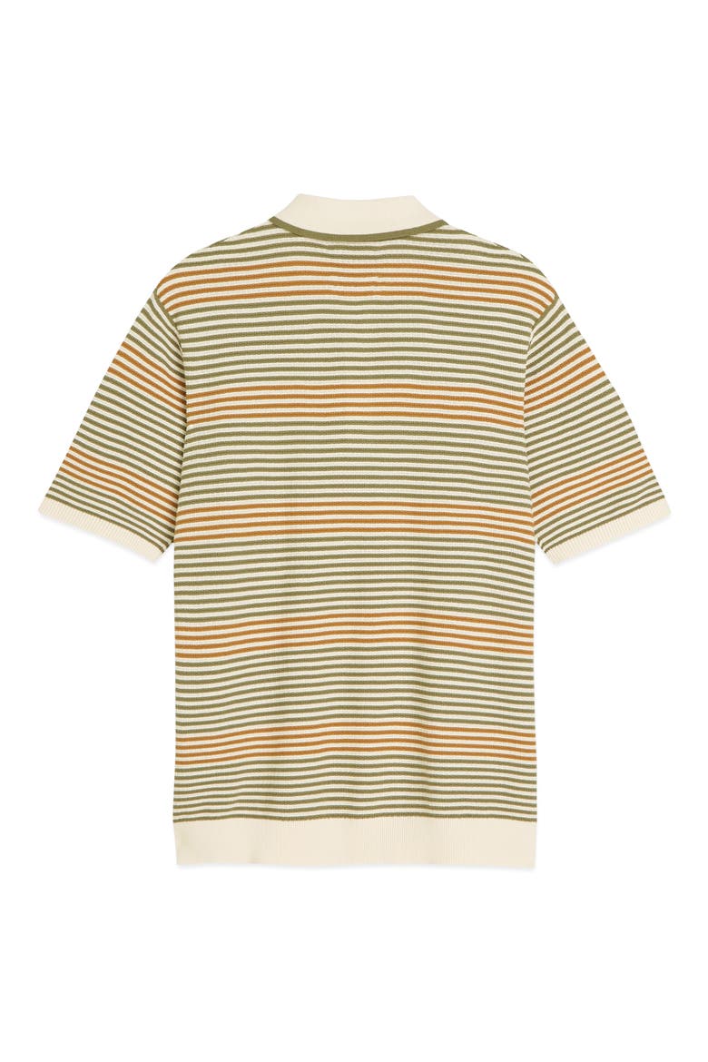 Tonal Stripe Cotton Polo Sweater, Alternate, color, OIL GREEN STRIPE