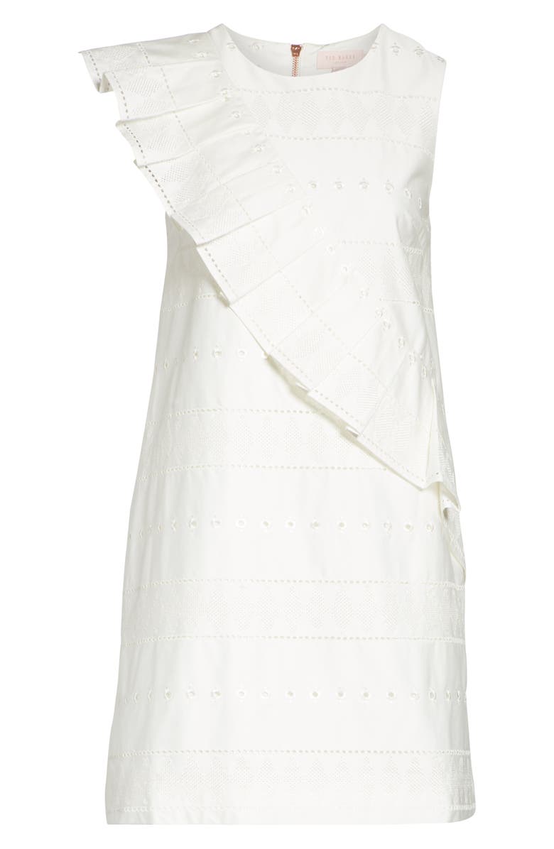 Ted Baker London Embroidered Ruffle Stretch Cotton Shift Dress, Alternate, color, 