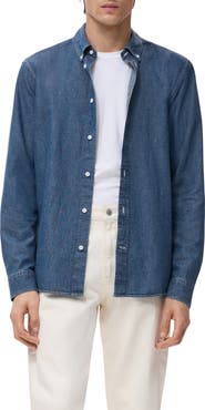 MANGO Regular Fit Cotton & Linen Denim Button-Down Shirt
