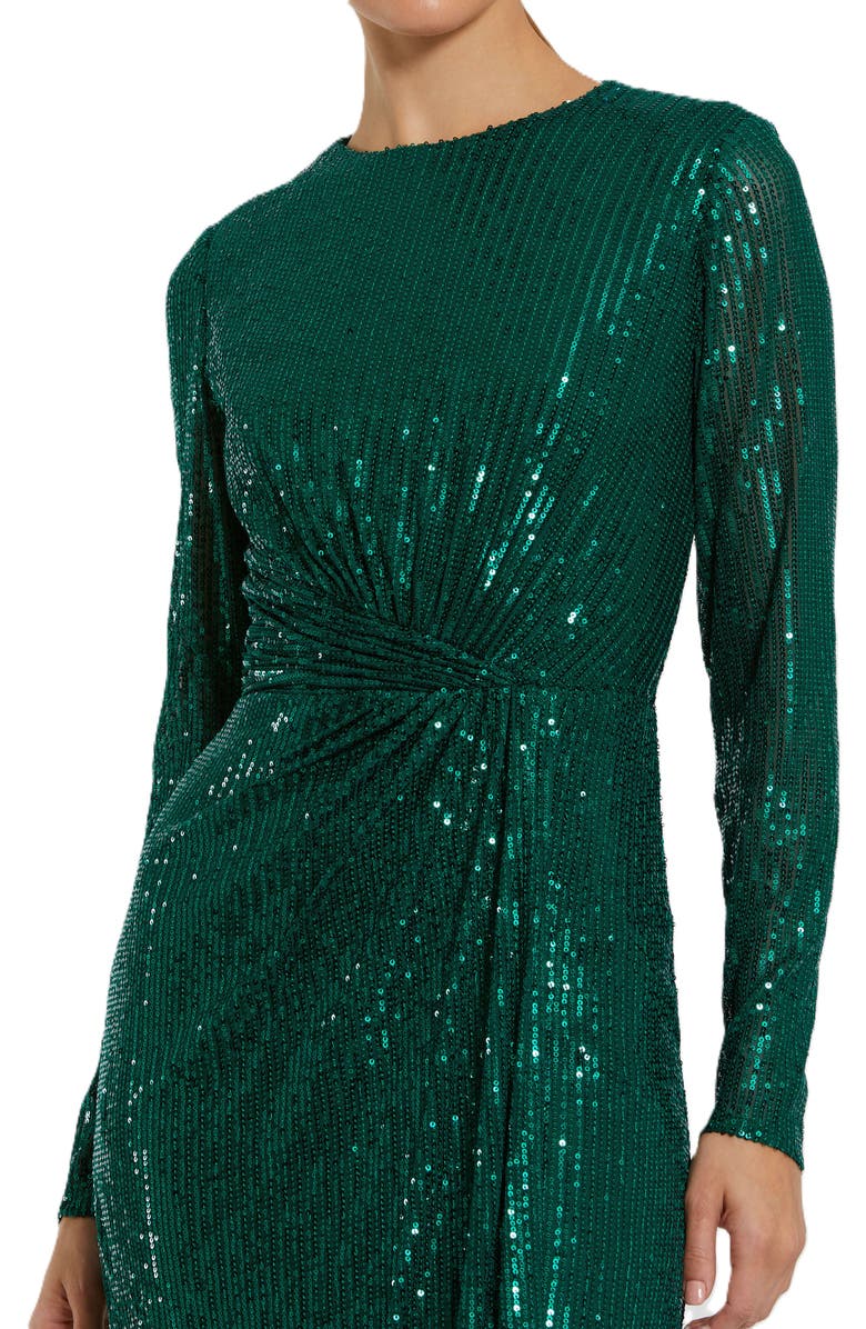 Mac Duggal Sequin Long Sleeve High Neck Column Gown, Alternate, color, Emerald