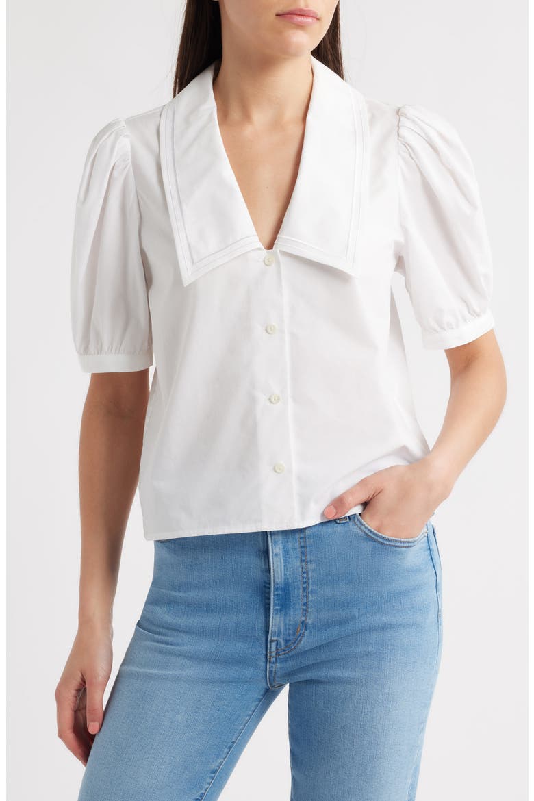 The Sailor Cotton Button-Up Top, Main, color, WHITE