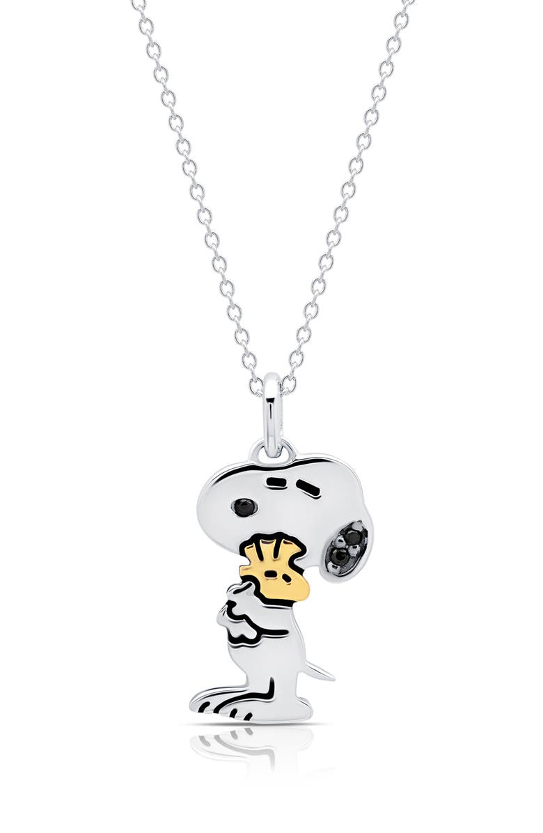 Crislu x Peanuts Snoopy Hugs Pendant Necklace, Main, color, Pure Platinum / Clear Stone