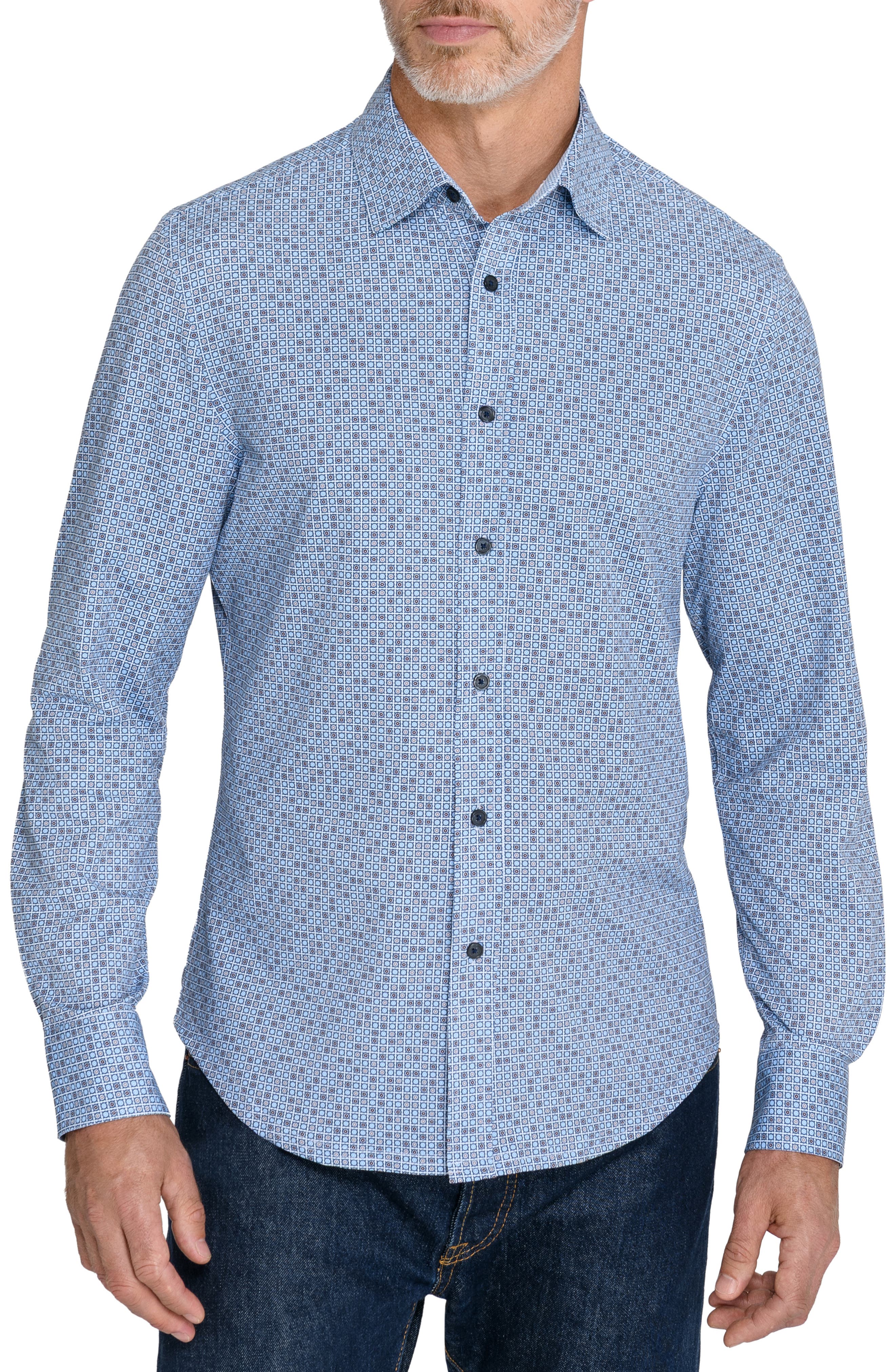 Slim Fit Geo Floral Print Long Sleeve Button Up Shirt