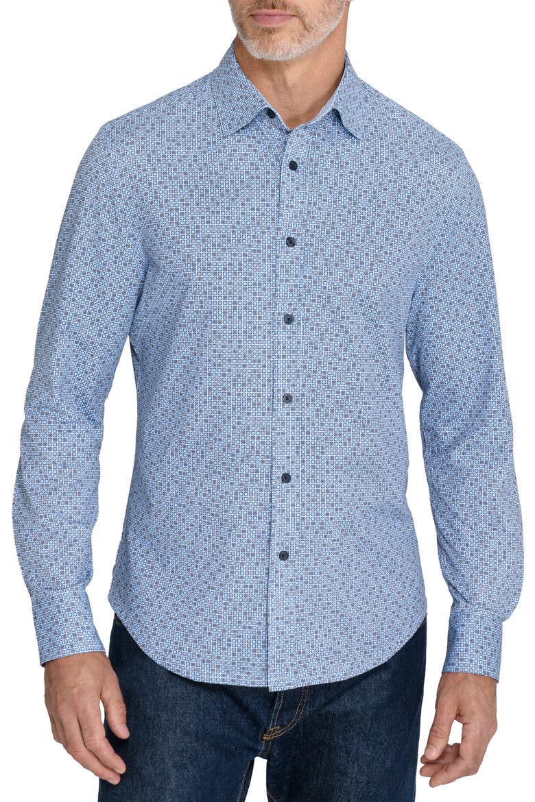Slim Fit Geo Floral Print Long Sleeve Button Up Shirt, Main, color, BROWN/ BLUE