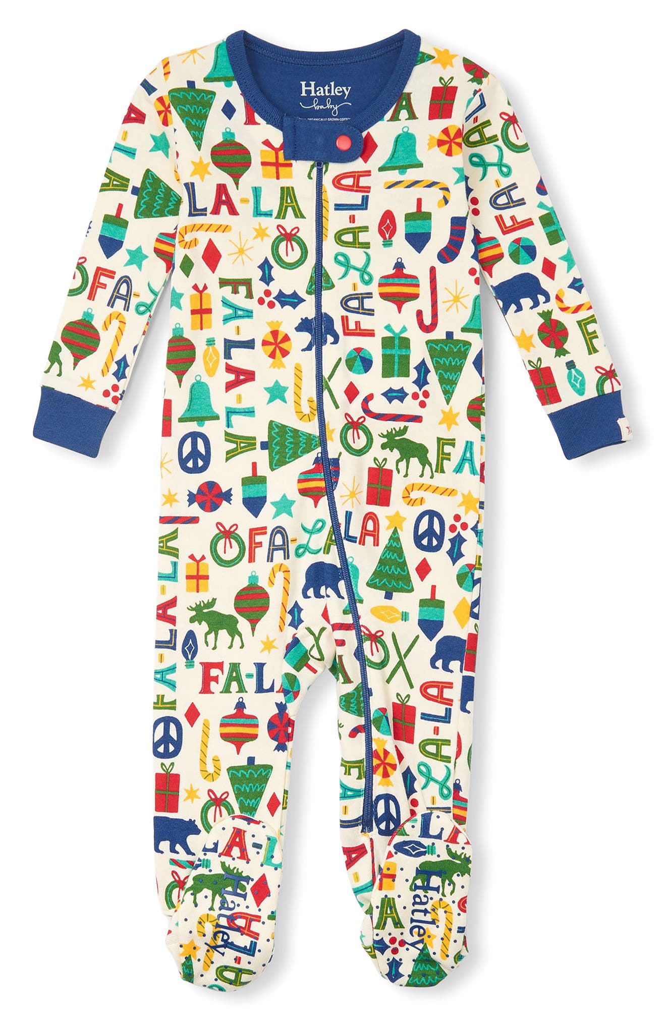 Hatley Falala Holiday Print Organic Cotton Footie in Natural 