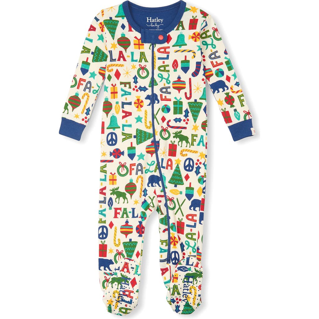 Hatley Falala Holiday Print Organic Cotton Footie in Natural
