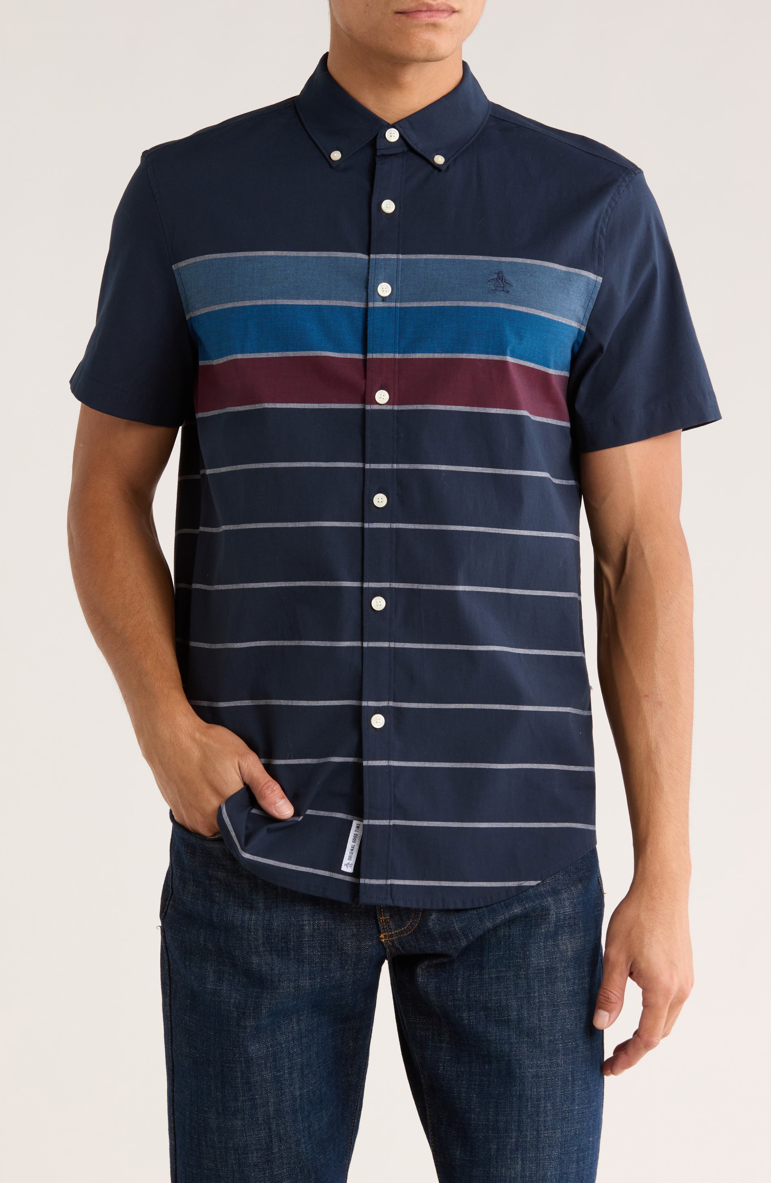 Original Penguin Short Sleeve Stretch Poplin Button-Up Shirt
