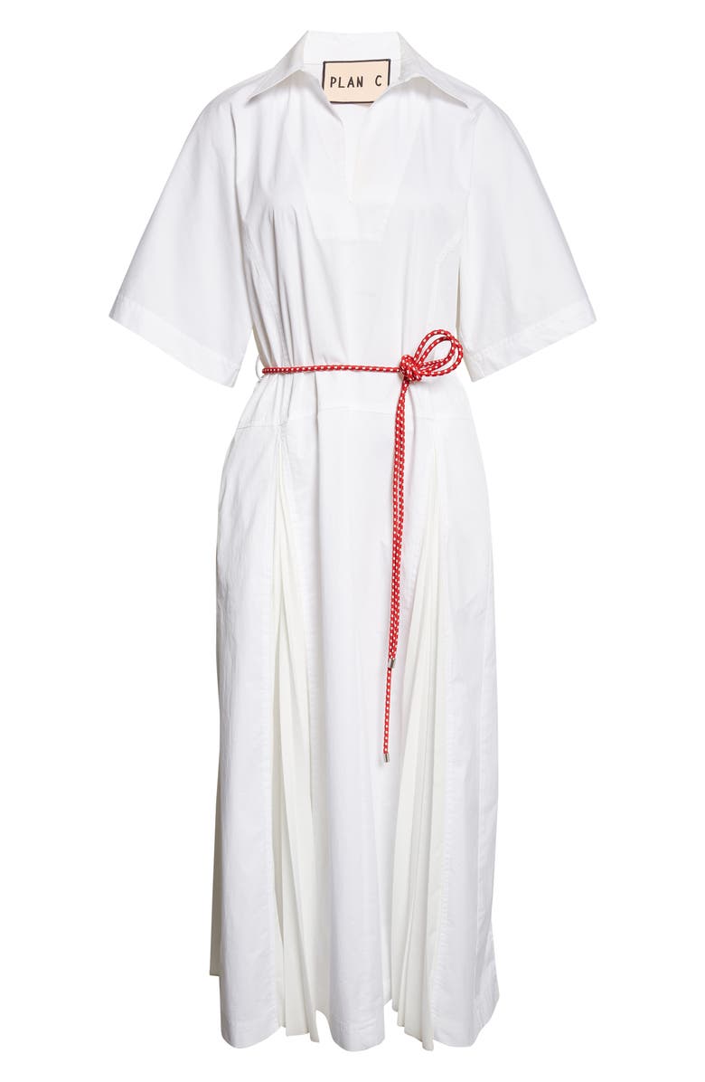 PLAN C Relaxed Belted Cotton Dress, Alternate, color, Optical White