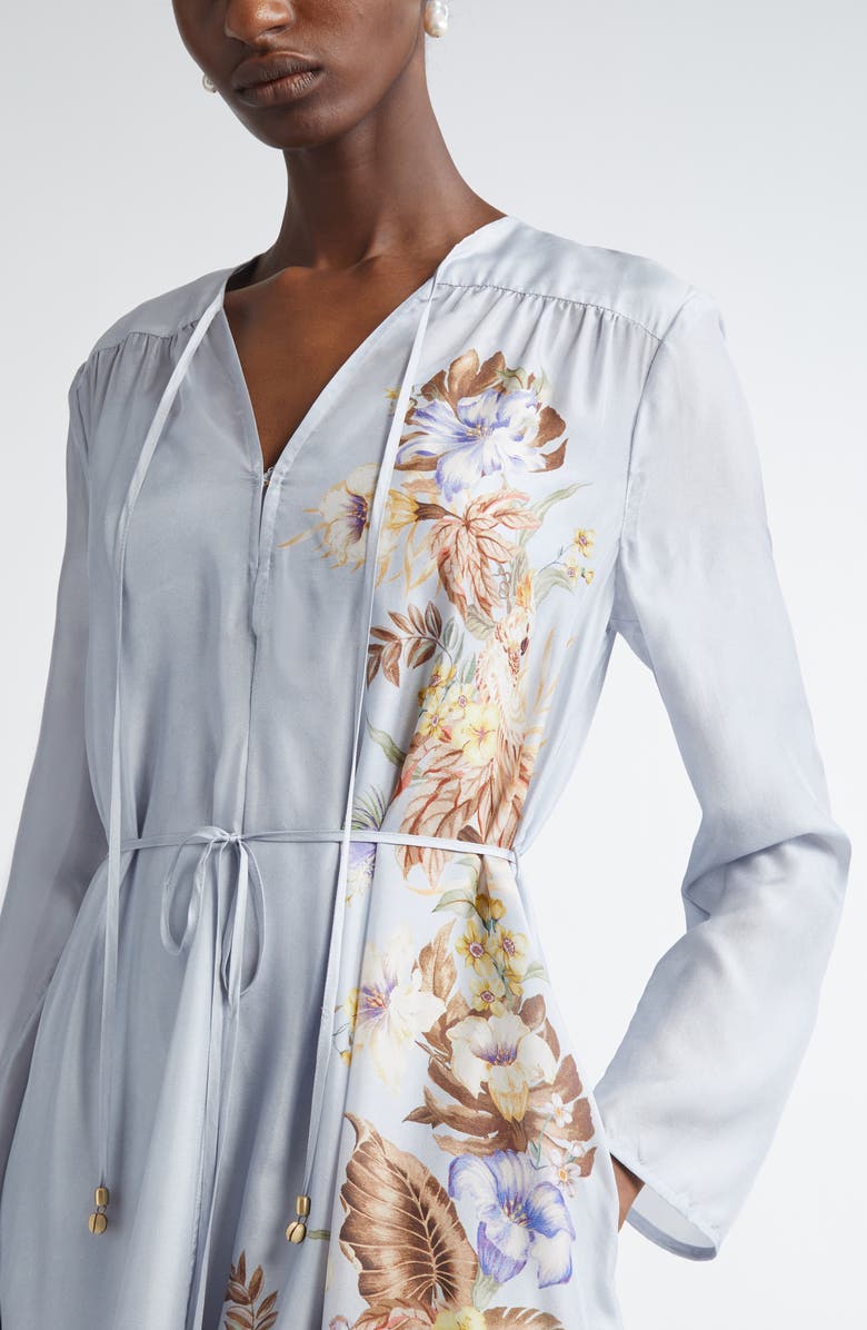 Zimmermann Coco Placed Print Long Sleeve Silk Dress, Alternate, color, Powder Blue Multi Floral