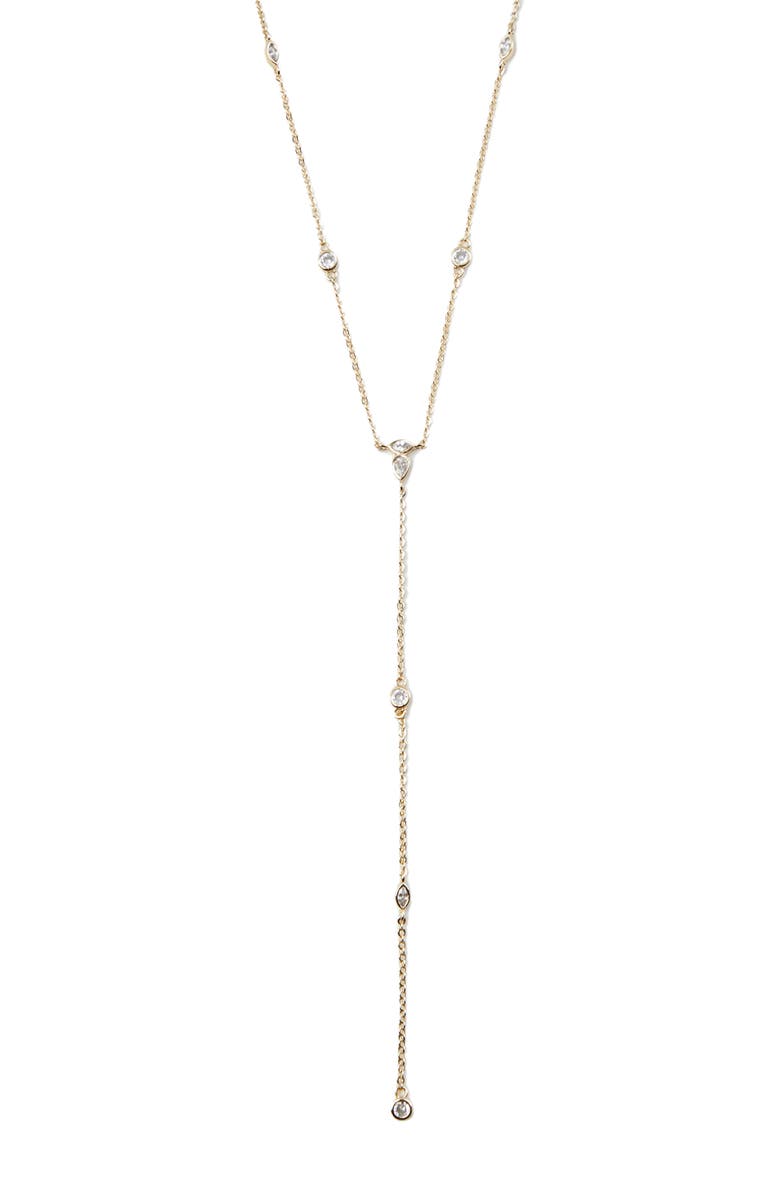 Argento Vivo Sterling Silver Cubic Zirconia Station Y-Necklace, Main, color, Gold