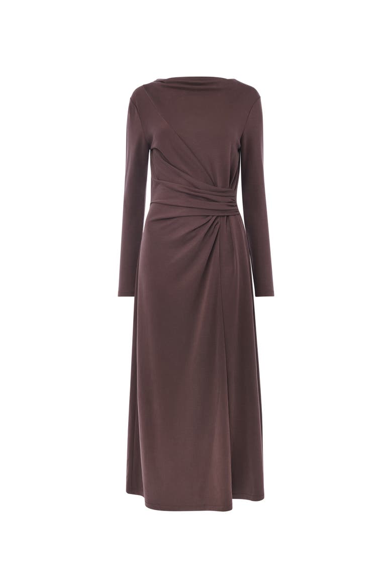 Ruched Detail Midi Dress, Alternate, color, Chocolate