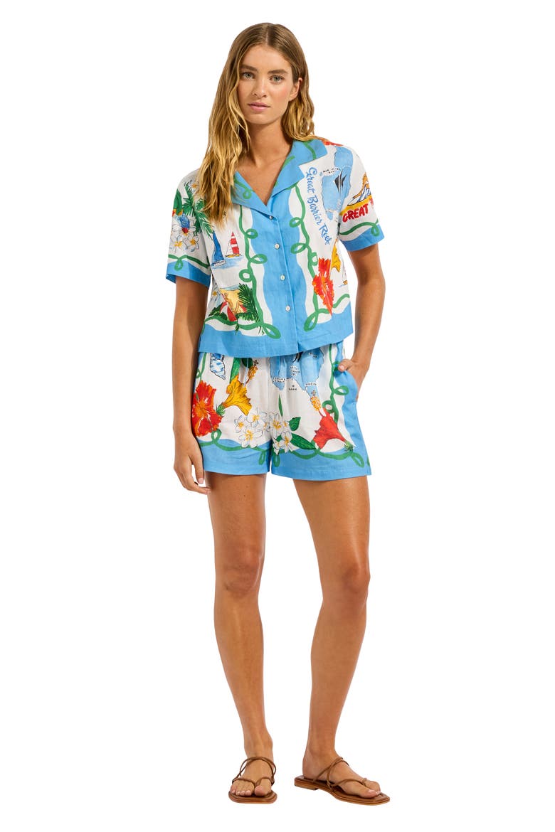 Crop Linen Blend Button-Up Cover-Up Shirt, Alternate, color, POWDER BLUE
