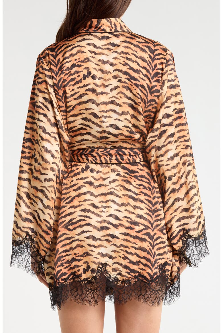 Tiger Print Lace Trim Short Robe, Alternate, color, TAN TIGER