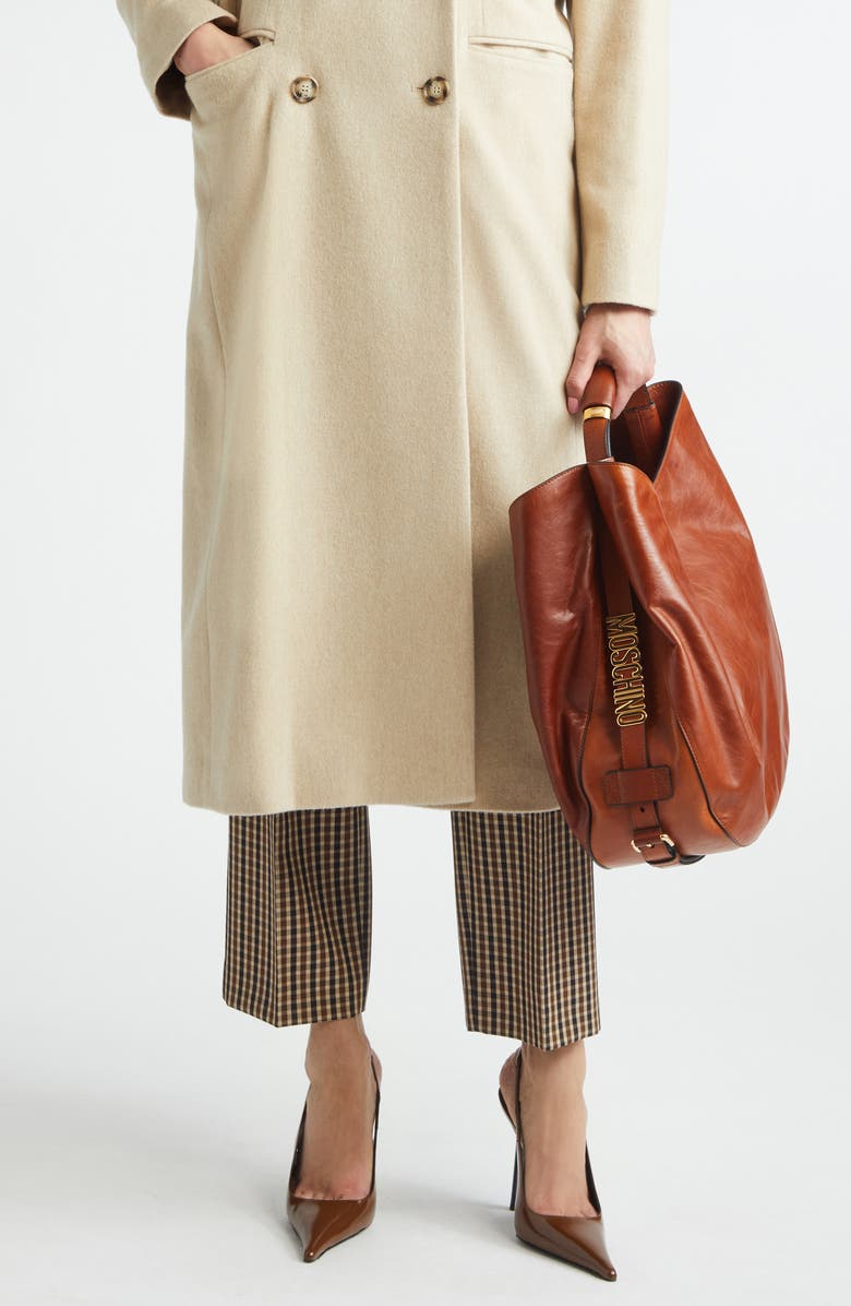 Moschino Handle Me Leather Hobo Bag, Alternate, color, Hide 20A Od9