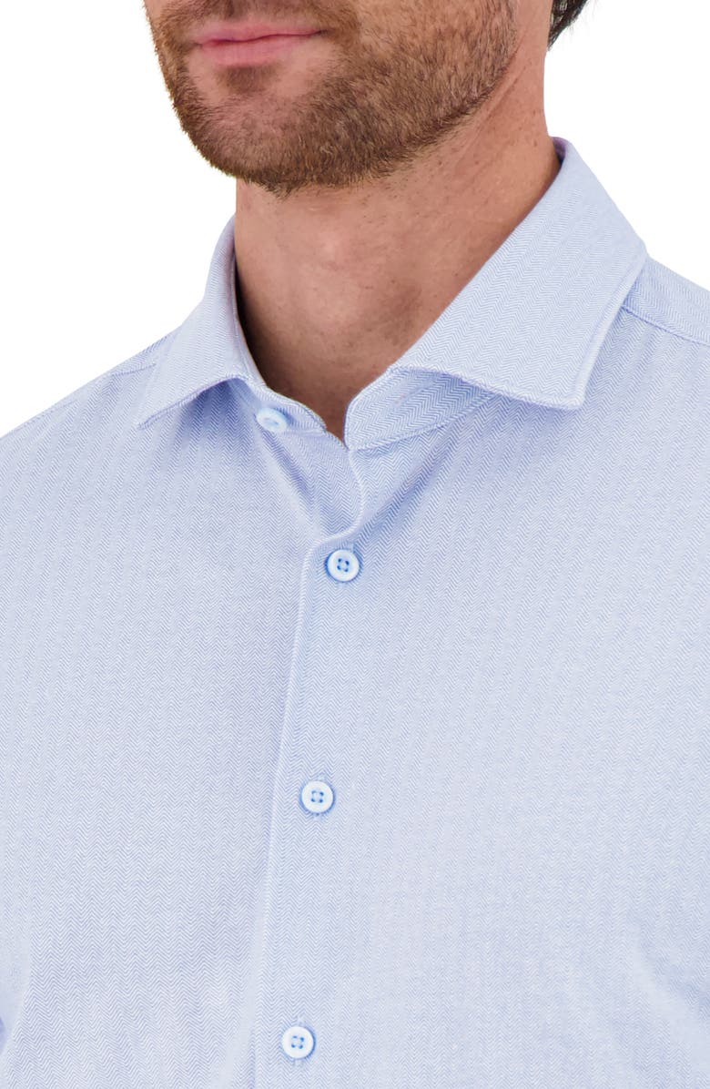 Victor Emmanuel Modern Fit Herringbone Print Comfort Stretch Knit Dress Shirt, Alternate, color, Light Blue