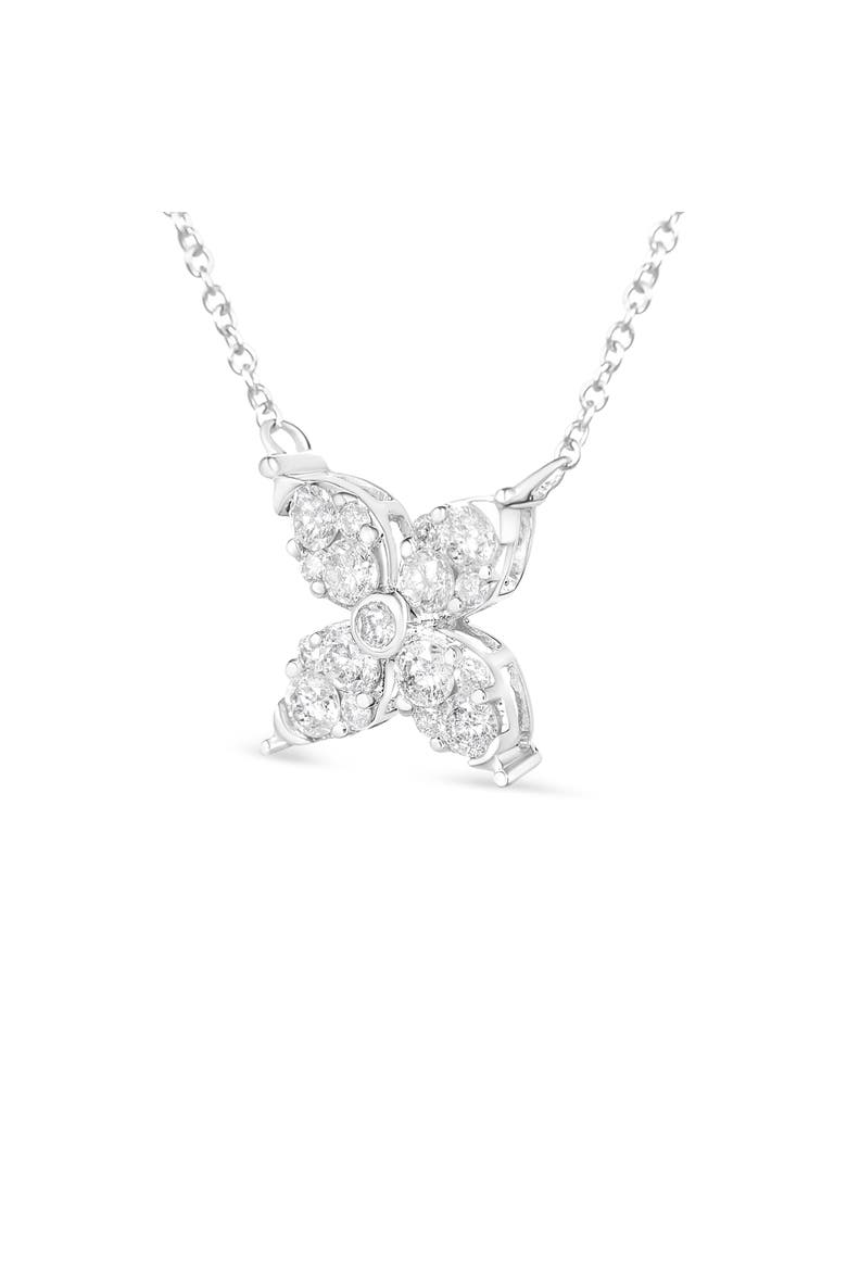 10K White Gold 1/2 Cttw Diamond Marquise Shaped 4 Leaf Clover Pendant Necklace, Alternate, color, White