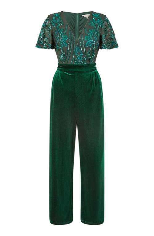 Yumi Wrap Sequin Embellished Velvet Jumpsuit In Green