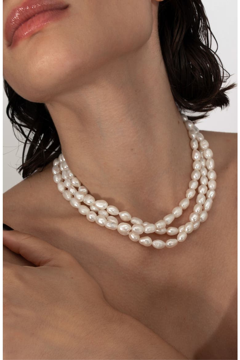 Freshwater Pearl Triple Strand Necklace, Alternate, color, WHITE