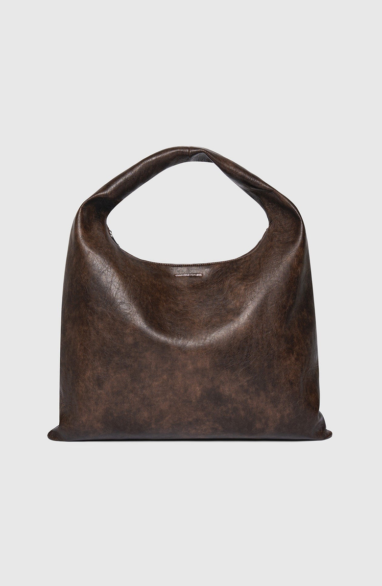 Manière De Voir Aubin Vintage Leather Hobo Bag, Main, color, Brown