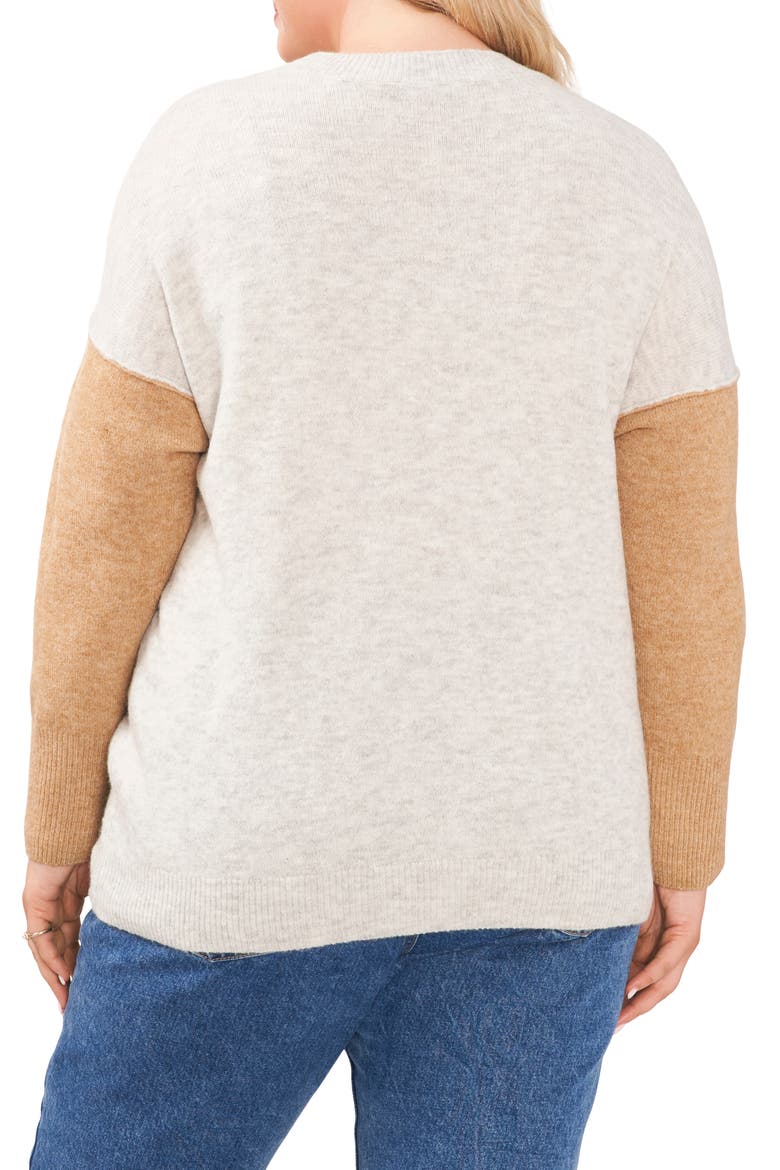 Extended Shoulder Colorblock Sweater, Alternate, color, SILVER HTHR/ LATTE HTHR