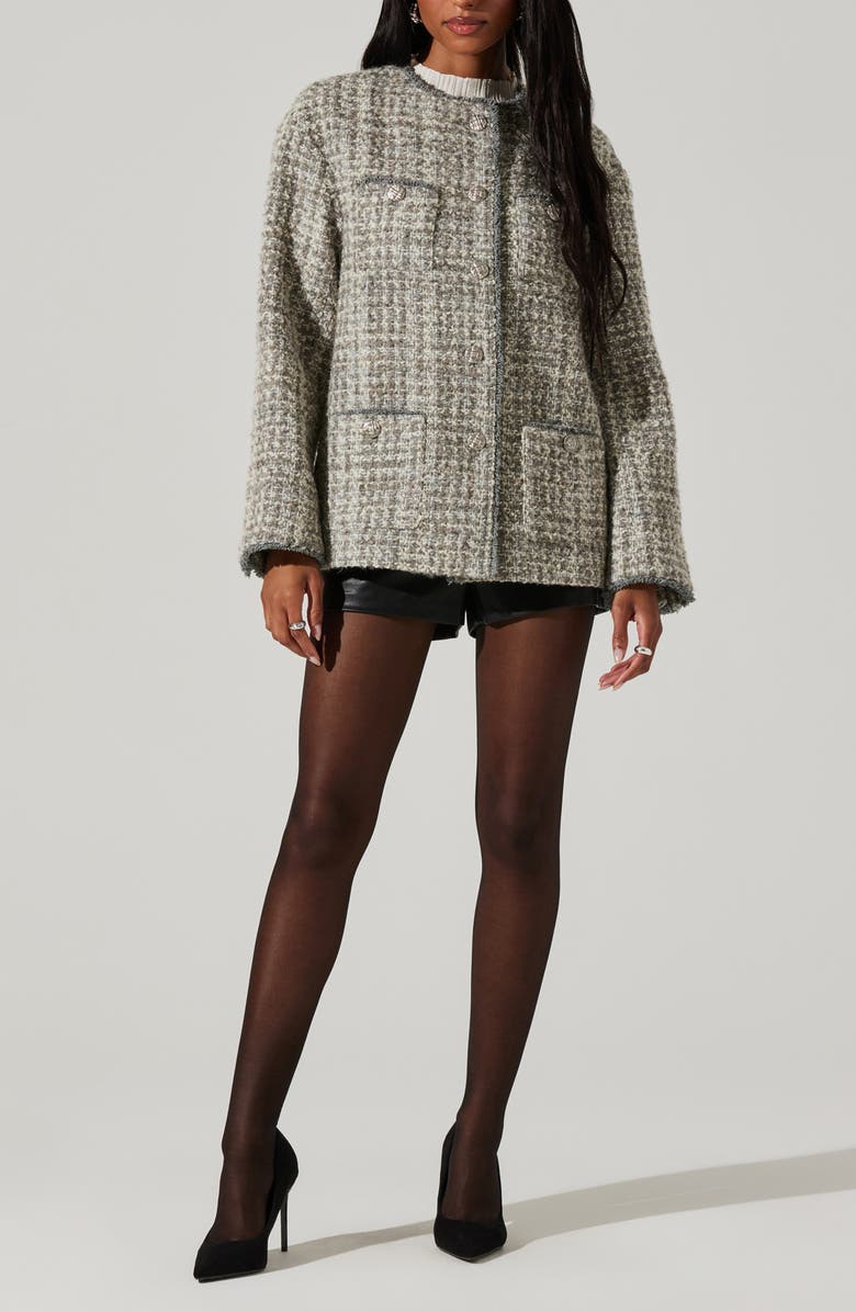 ASTR the Label Perona Plaid Bouclé Knit Coat, Alternate, color, Grey Taupe