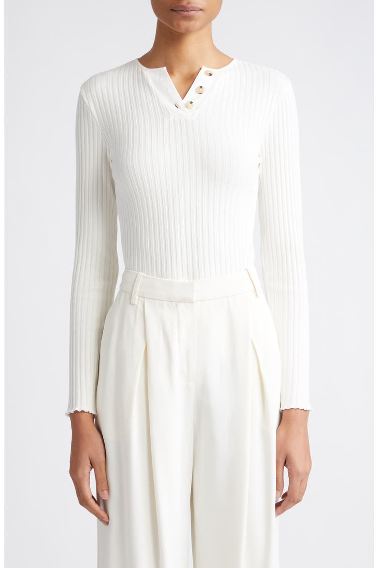 Cotton Blend Rib Henley Sweater, Main, color, OFF WHITE
