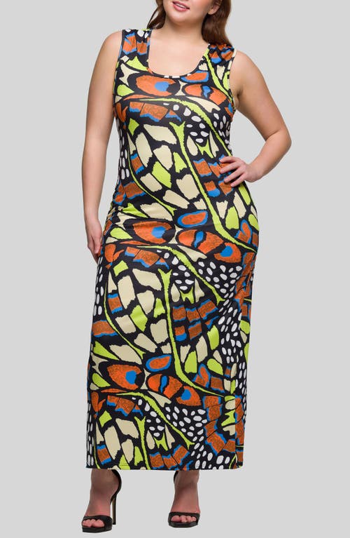 24seven Comfort Apparel Print Plus Size Razorback Tank Casual Maxi Dress In Yellow Multi