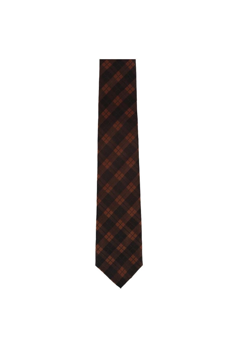 Digby Checkered Plaid Silk Necktie, Alternate, color, Brown