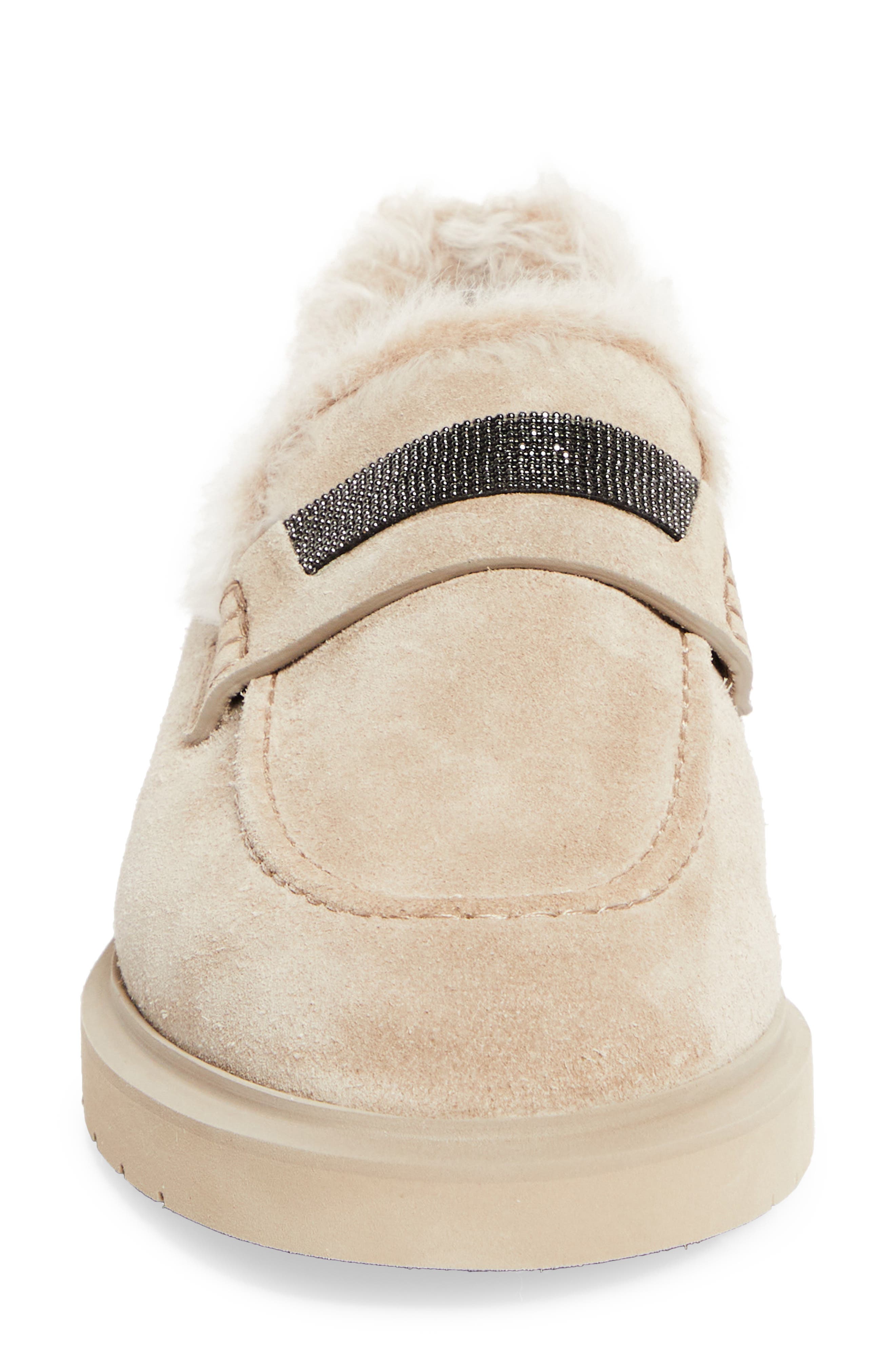 Brunello Cucinelli Monili Genuine Shearling Lined Loafer, Alternate, color, Ice