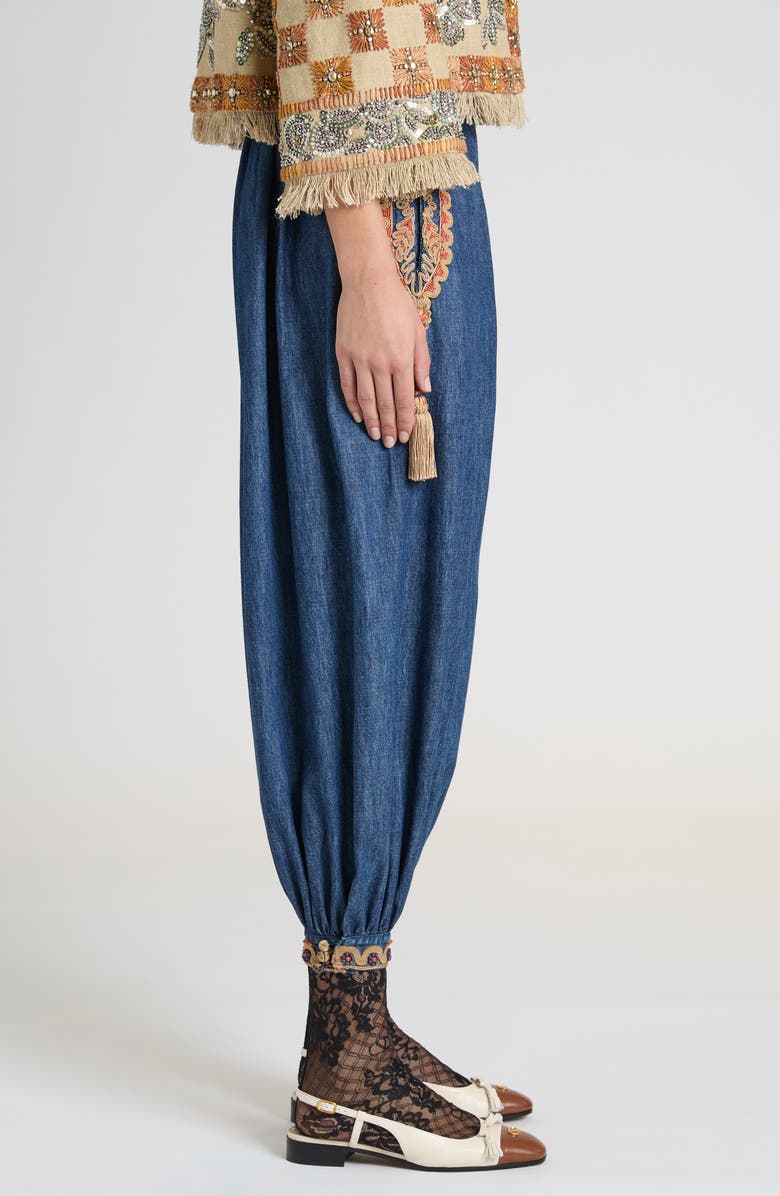 Valentino Garavani Embellished Crop Chambray Balloon Pants, Alternate, color, Medium Blue Denim