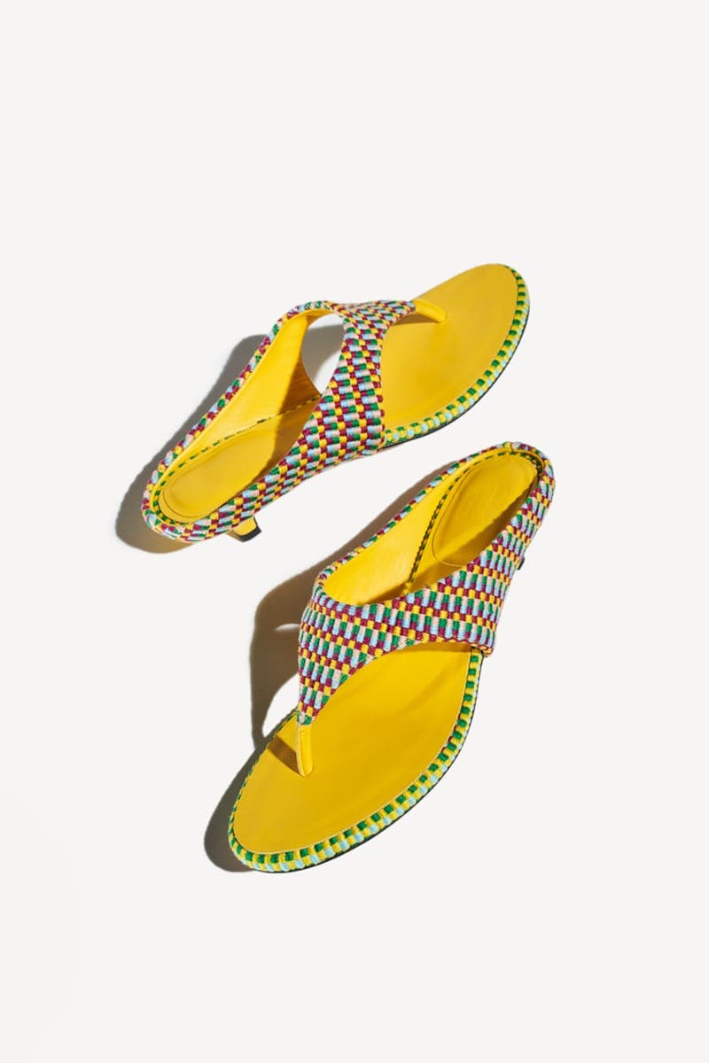 Mafalda Open Toe Thong Strapp Fabric Kitten Heel Sandal, Alternate, color, Caribe
