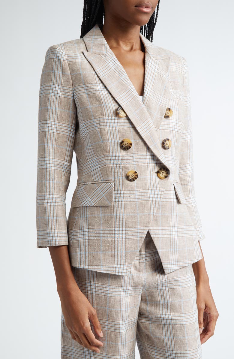 Veronica Beard Empire Plaid Linen Dickey Jacket, Alternate, color, Khaki Multi