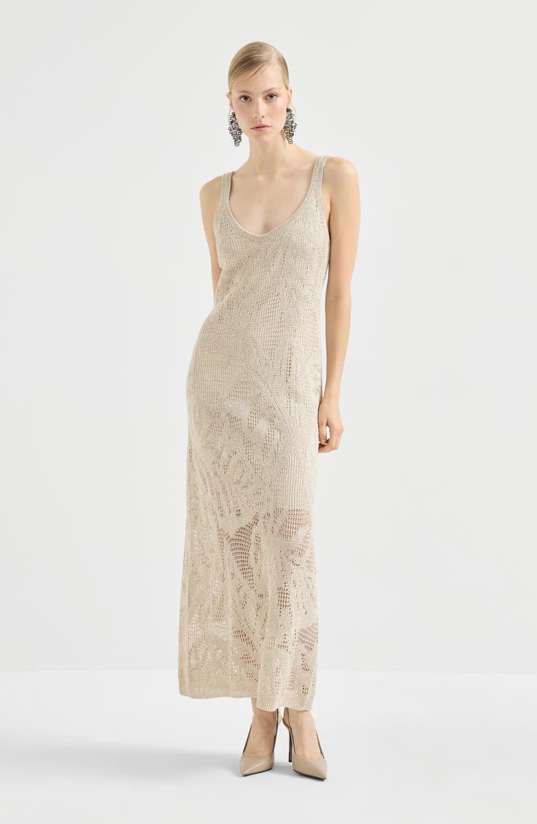 Brunello Cucinelli Dazzling water lilies dress, Main, color, Beige