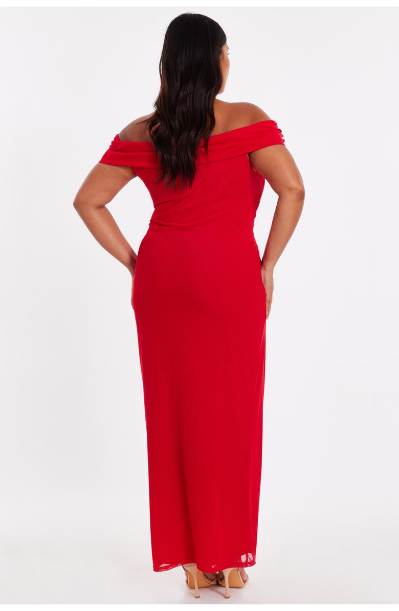 QUIZ Plus Size Crepe Ruffle Ruched Mesh Maxi Dress, Alternate, color, Red