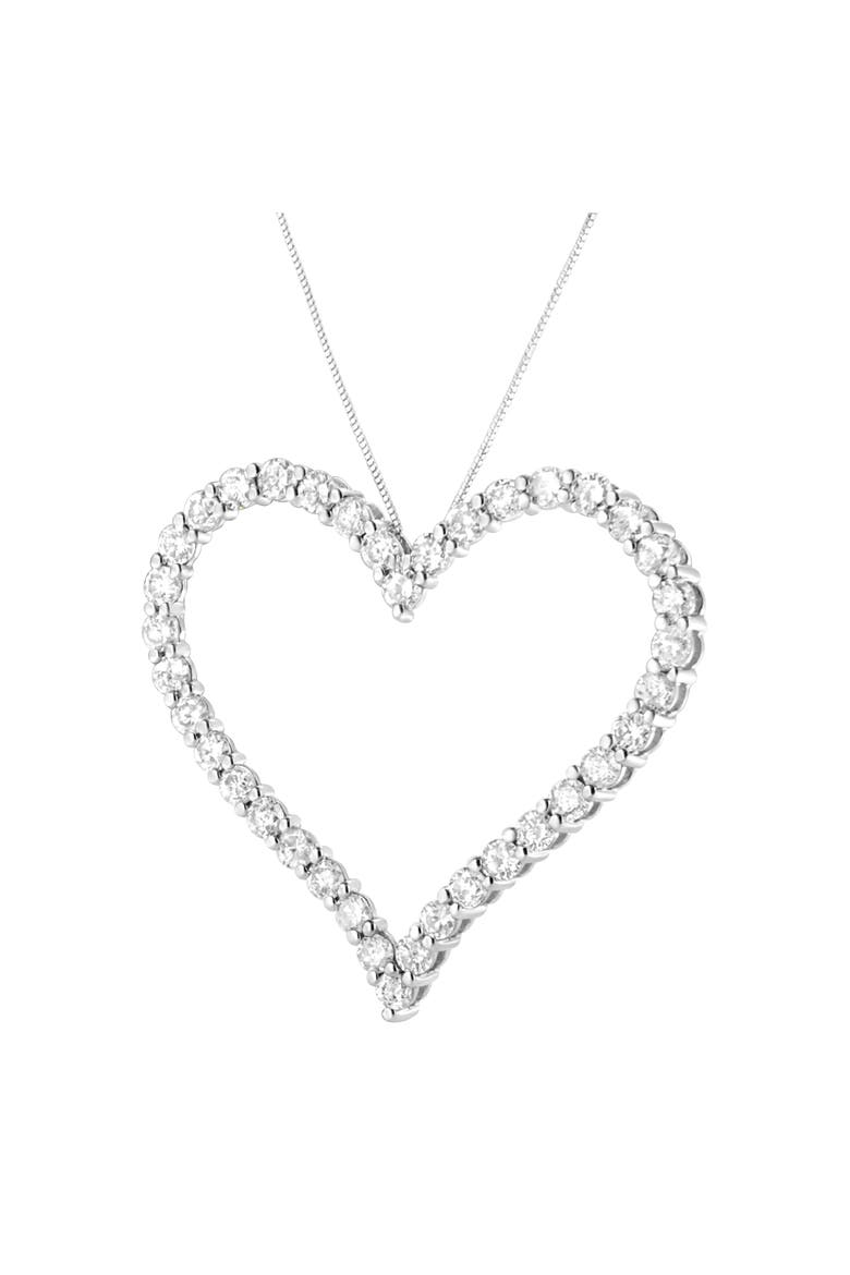 Silver 3.0 cttw Round-Cut Diamond Open Heart Pendant Necklace, Alternate, color, White