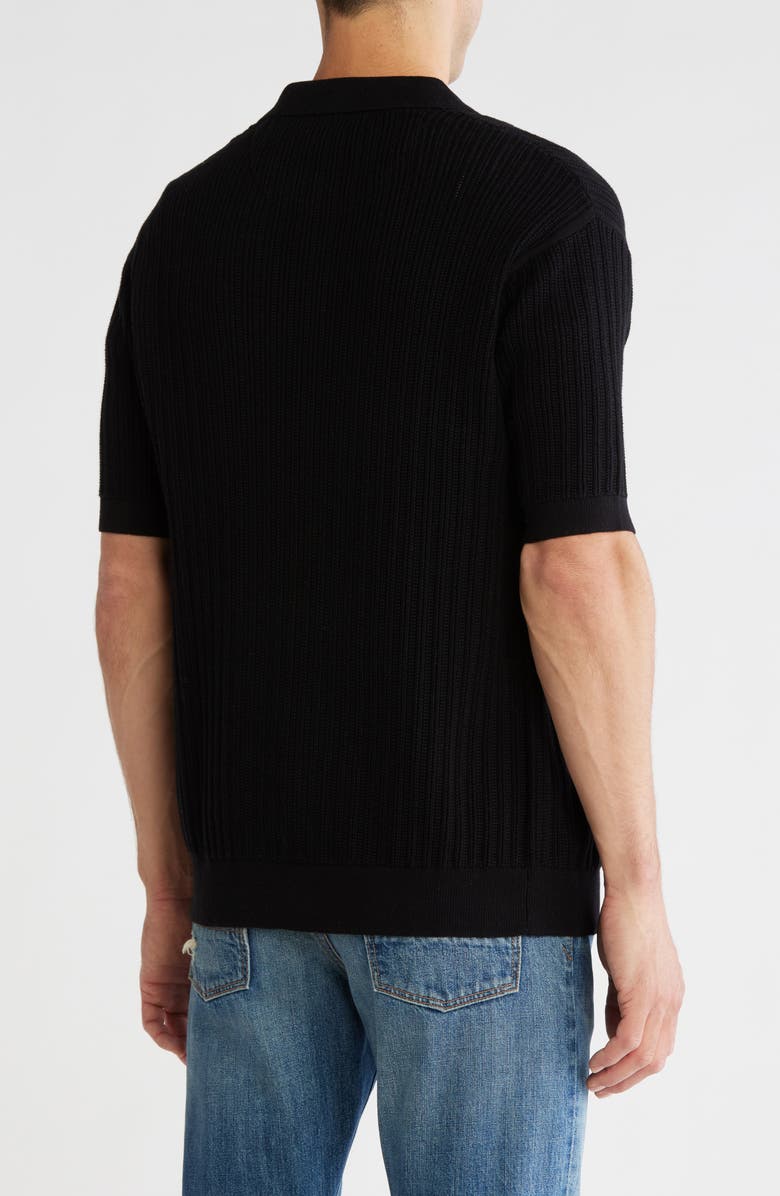 DENIM AND FLOWER Textured Crochet Short Sleeve Shirt, Alternate, color, Black