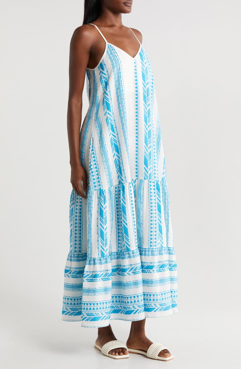 Elan Embroidered Tiered Cotton Blend Cover-Up Maxi Dress, Alternate, color, 