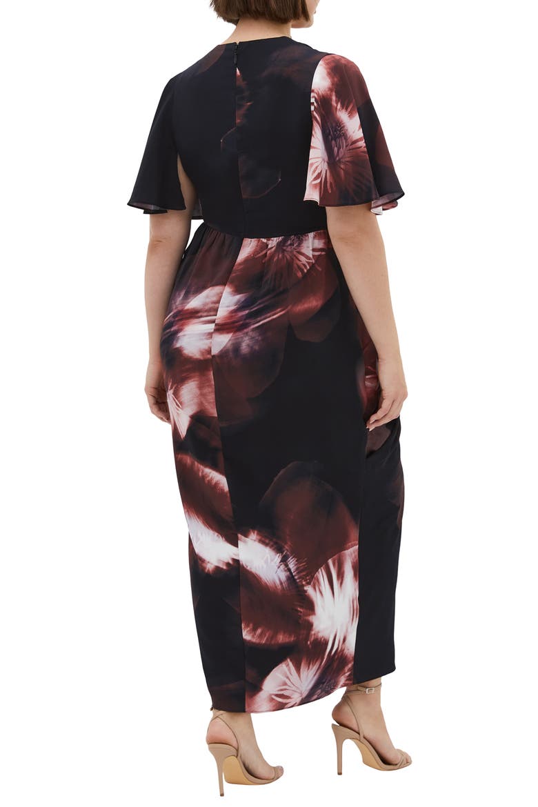 Braelynn Floral Flutter Sleeve Maxi Dress, Alternate, color, BLACK/ SUEDED ROSE
